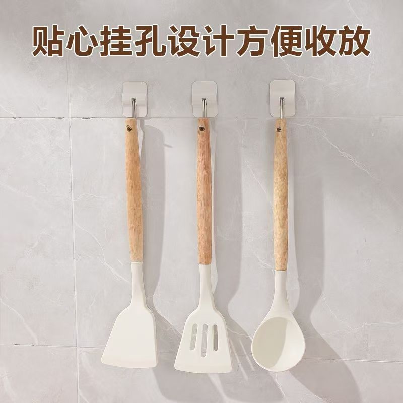 不粘锅硅胶铲煎炒套装食品级耐高温煎铲汤勺锅铲烹饪木柄套装组合