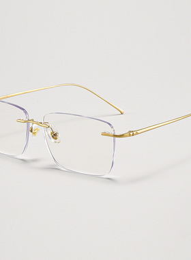 超轻纯钛无框近视眼镜框女防蓝光素颜显瘦钻石切边平光镜69063-C