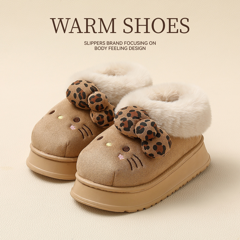 可爱KT猫棉拖鞋女款冬季包跟