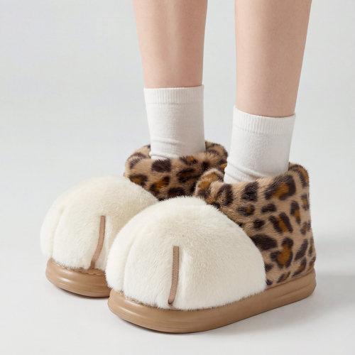 可爱猫爪棉拖鞋女士冬季2025新款室内家居高帮毛毛绒保暖棉鞋女款