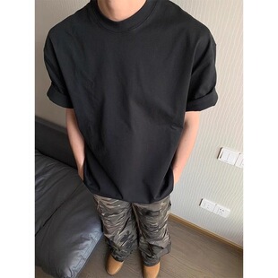 AEMAPE320g重磅花灰色落肩t恤男二本针纯棉短袖美式cleanfit