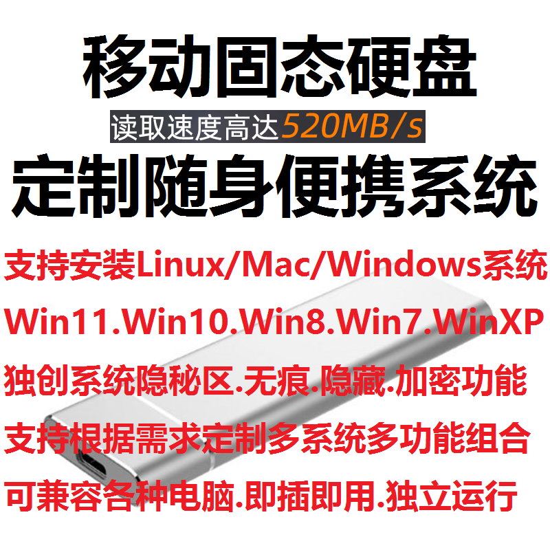 Windows To Go固态硬盘定制随身USB便携Linux/Mac/WTG无痕Win系统