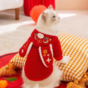秋冬季 猫咪衣服新年大耳朵宠物两脚绒衣蓝猫幼猫无毛猫过年猫服饰