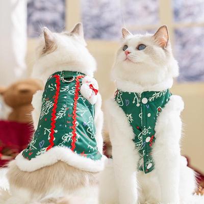 秋冬季猫咪衣服圣诞节立体配饰马甲蓝猫幼猫卡通雪人宠物猫咪服饰