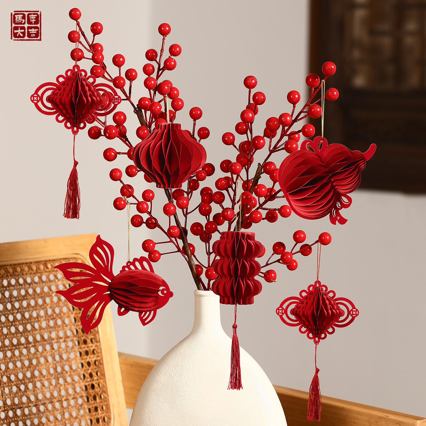 2026马年盆栽灯笼创意挂件过年春节布置新年盆景绿植挂饰装饰用品