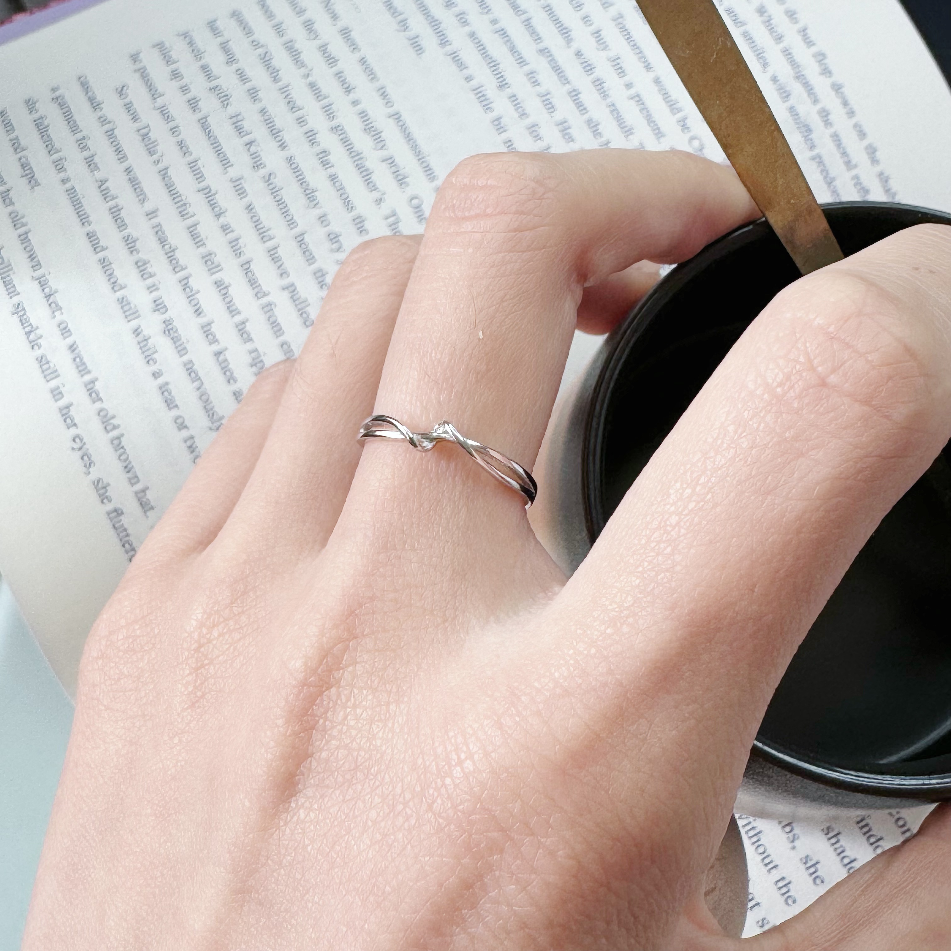 S925纯银简约线条开口戒指