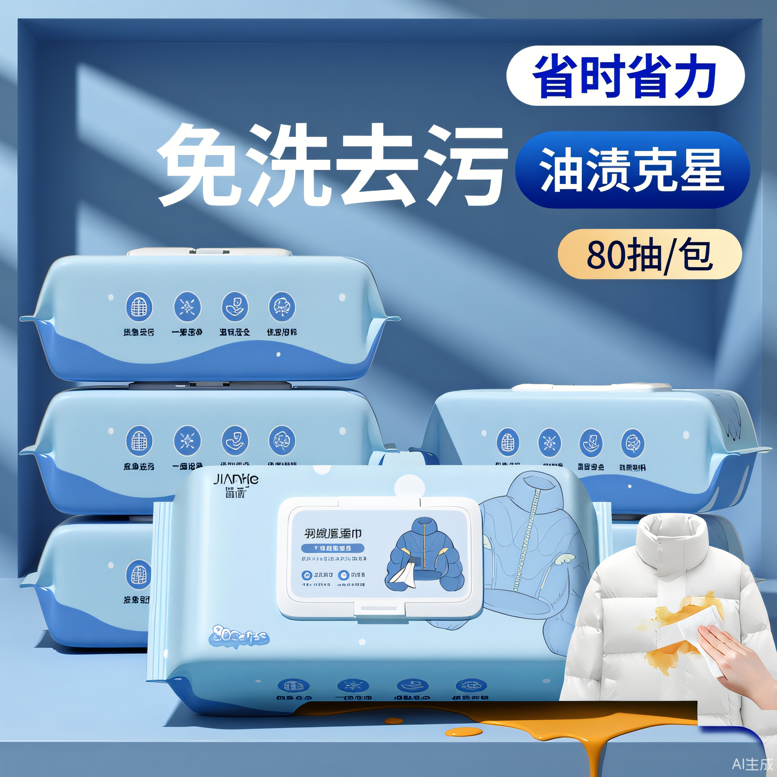 衣物羽绒服免洗去污渍清洁湿巾