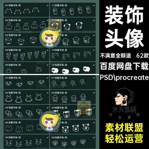 62款小狗笔刷小猫头像饭装饰萌PSD.procreateps