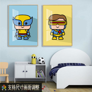 漫威卡通挂画儿童房床头英雄壁画男孩房间墙面装 饰画现代简约竖版