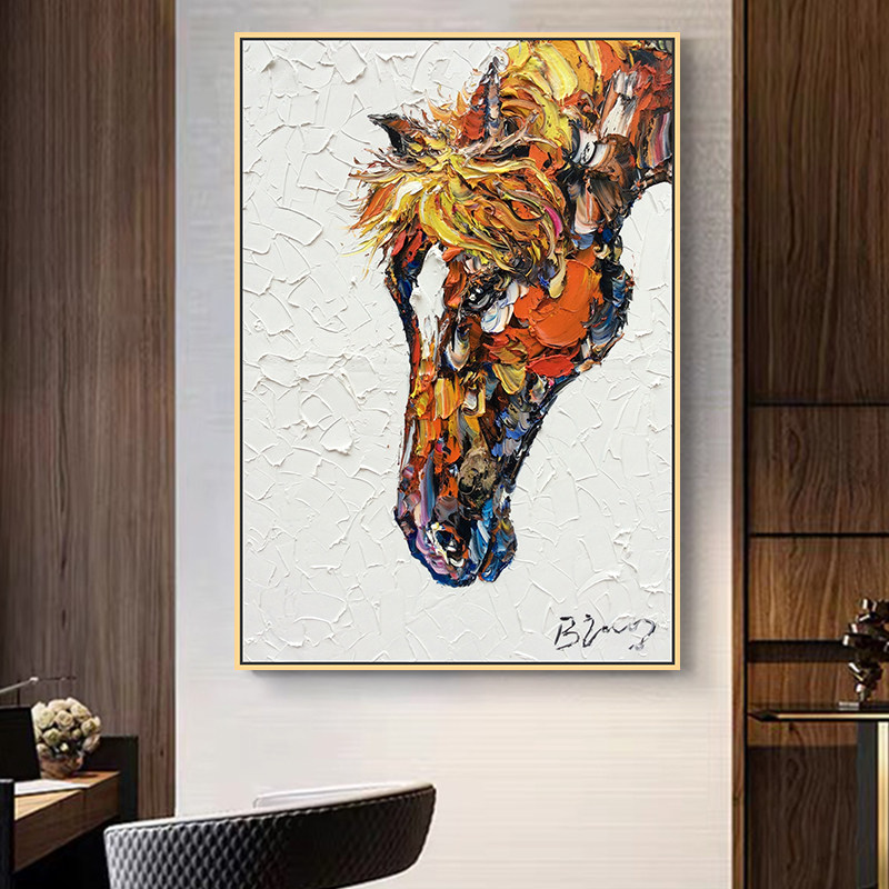 入户玄关马的画像装饰画现代轻奢美式客厅挂画过道马到成功壁画竖