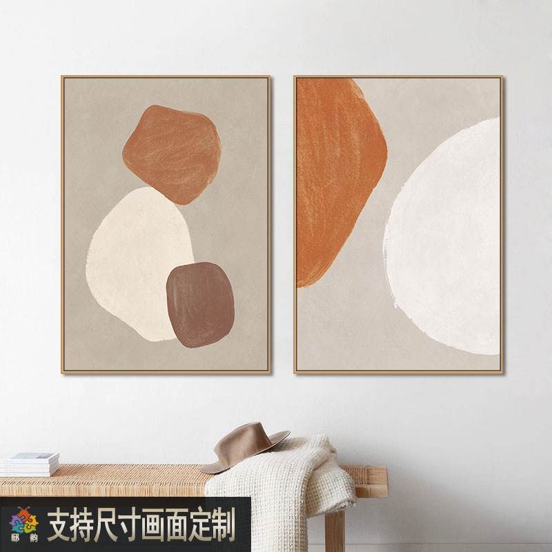 客厅奶油侘寂风装饰画卧室床头油画布挂画莫兰迪色软装无框画定制图片