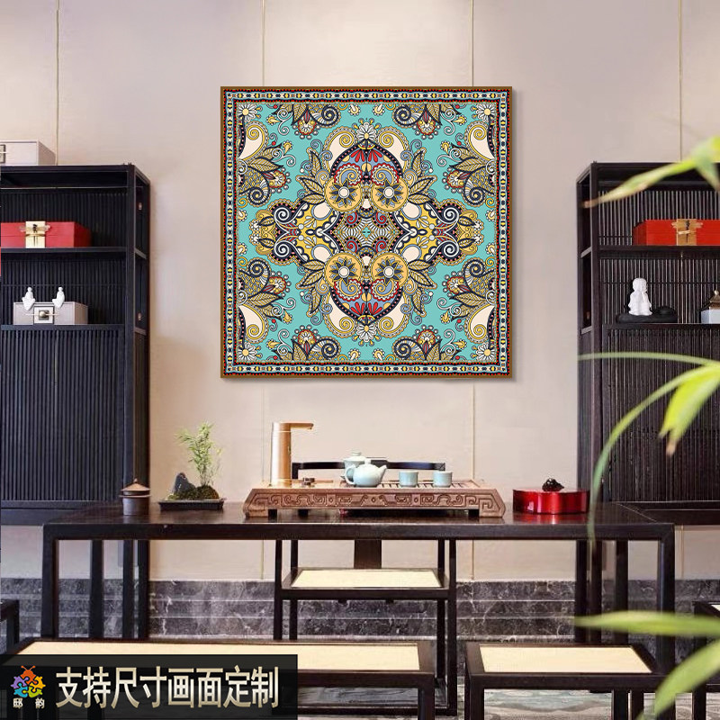 法式复古玄关装饰画民族风酒店民宿挂画唐卡古典艺术客厅壁画定制图片