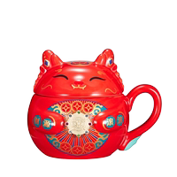 共禾京品賺錢龍?zhí)沾神R克杯紅色水杯新婚喬遷喜慶擺件禮物企業(yè)禮品