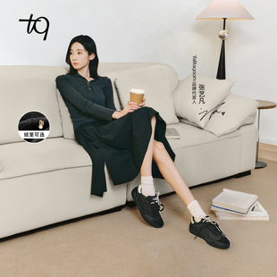 2025秋季 tq女鞋 新款 休闲鞋 焦糖刺绣加绒板鞋 Talitaqoom黑色德训鞋
