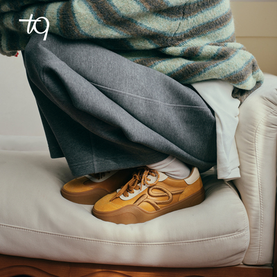 Talitaqoom焦糖系列德训鞋2025秋季新款复古风刺绣厚底休闲板鞋女