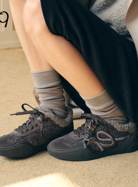 Talitaqoom雪花焦糖2025冬季新款保暖加绒厚底灰色压印德训鞋tq女