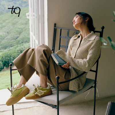 Talitaqoom焦糖系列2026春季新款万针刺绣双鞋带橄榄绿德训鞋tq女