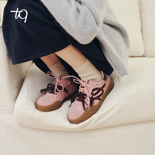 Talitaqoom焦糖系列粉红色德训鞋2025秋季新款复古厚底休闲鞋tq女