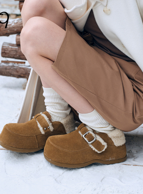 Talitaqoom2025冬季新款暖棕扣饰毛绒后包勃肯鞋厚底增高tq毛毛鞋