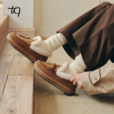 Talitaqoom2025年冬季新款复古流苏羊毛勃肯鞋舒适圆头毛毛鞋tq女