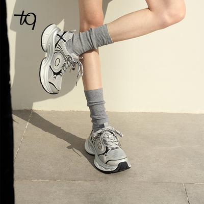 Talitaqoom老爹鞋女2026年春季新款厚底增高网面透气复古TQ休闲鞋