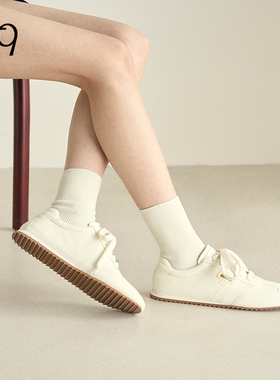 Talitaqoom薄底德训鞋女2025春季新款真皮平底小白鞋TQ运动休闲鞋