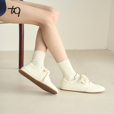 Talitaqoom薄底德训鞋女2025春季新款真皮平底小白鞋TQ运动休闲鞋