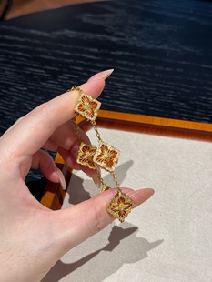 拉丝红色五花手链黄金镶嵌999足金