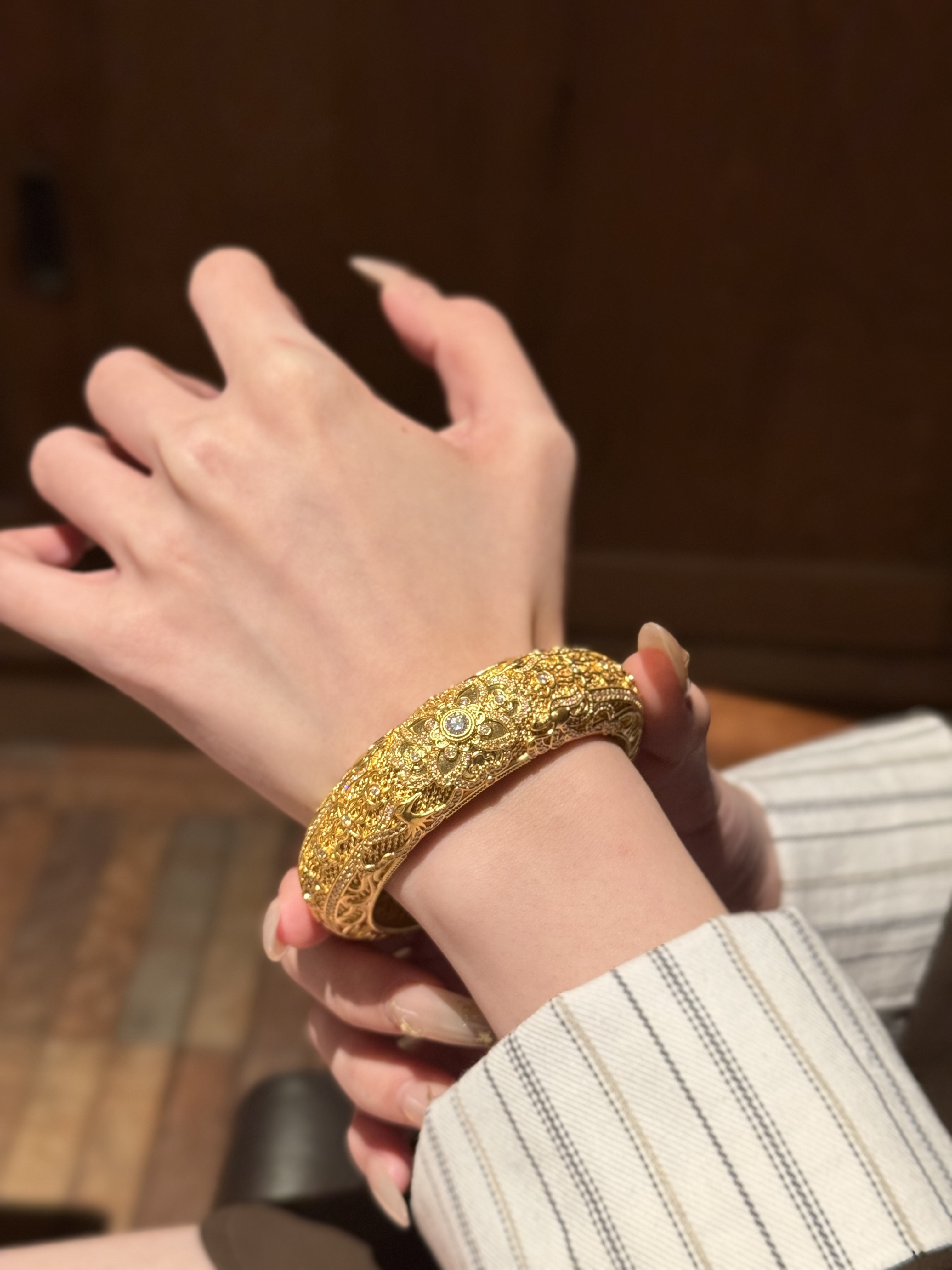 5D人生四美手镯黄金镶嵌999足金