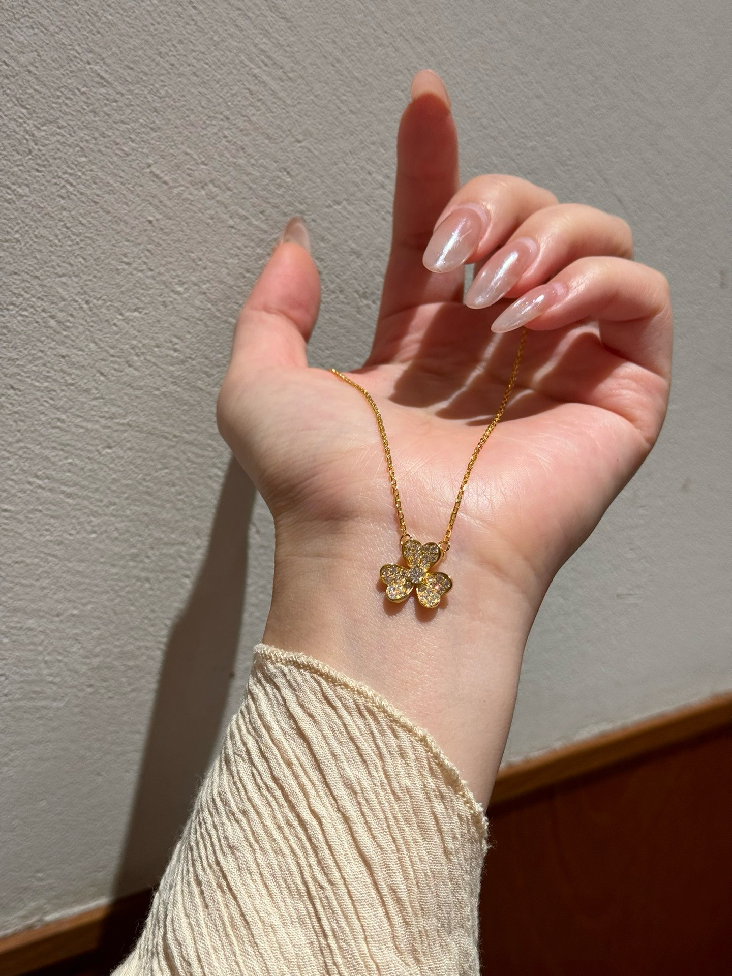 黄金三叶草项链999足金镶嵌套链