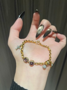 黑金星星十字架泡泡手链黄金镶嵌999足金