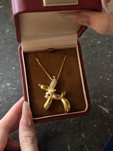 大版珍珠气球狗吊坠黄金镶嵌999足金