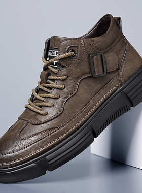 2024秋季新款男士商务休闲皮鞋男高帮鞋加绒保暖棉鞋系带鞋88129