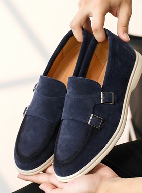 跨境搭扣大码尖头皮鞋英伦风简约正装商务休闲鞋反绒皮孟克鞋男鞋