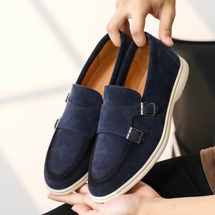 尖头皮鞋 男鞋 英伦风简约正装 反绒皮孟克鞋 商务休闲鞋 跨境搭扣大码