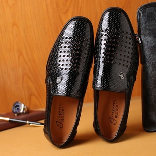 男士 跨境男士 镂空皮鞋 商务皮鞋 男真皮休闲软底透气洞洞鞋 夏季