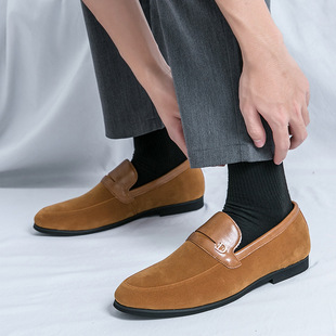 欧洲站尖头皮鞋 男鞋 时尚 办公室休闲正装 磨砂套脚乐福鞋 跨境大码