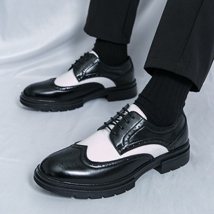 潮流布洛克男鞋 欧美拼色尖头皮鞋 跨境大码 英伦风雕花商务休闲鞋