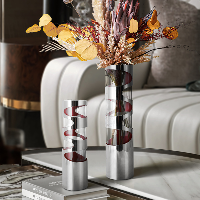 米洛思维简约现代不锈钢玻璃花瓶