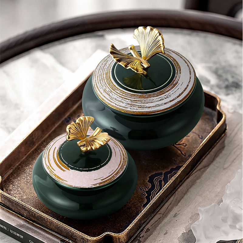 储物罐客厅创意陶瓷黄铜新中式