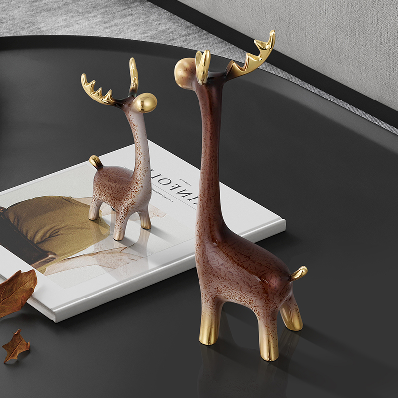 全铜萌趣长颈鹿可爱摆件