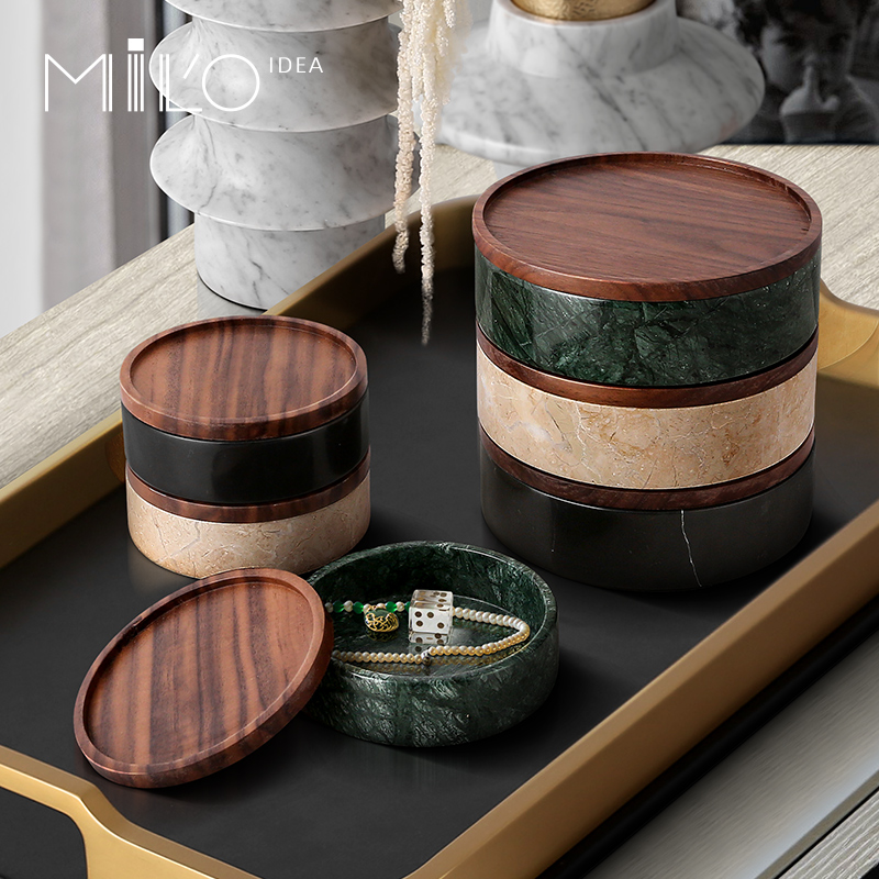 高级感大理石胡桃木储物罐