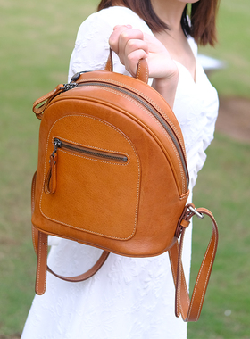 真皮双肩包女头层牛皮2021新款韩版时尚牛肩纹百搭迷你小背包正品