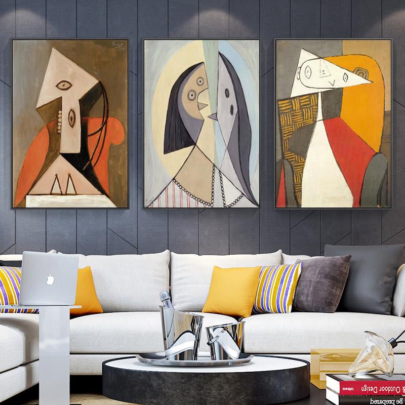 毕加索 现代抽象客厅装饰画人物挂画三联画玄关过道抽象名画壁画