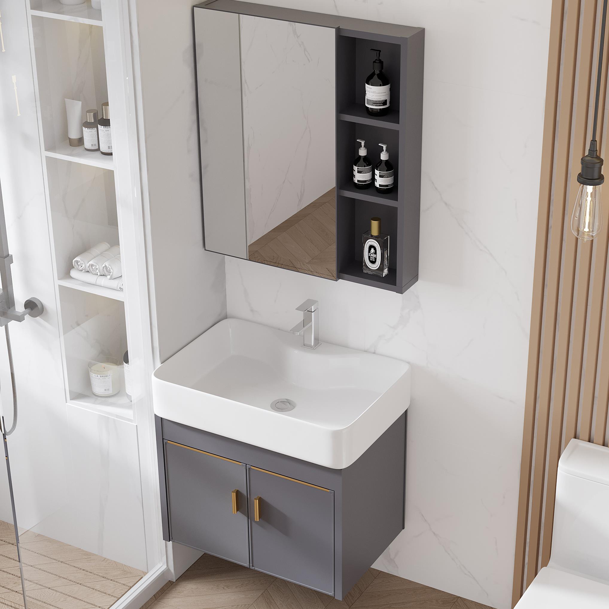 太空铝小户型浴室柜洗脸池窄迷你洗手盆卫浴柜组合洗漱台洗面池