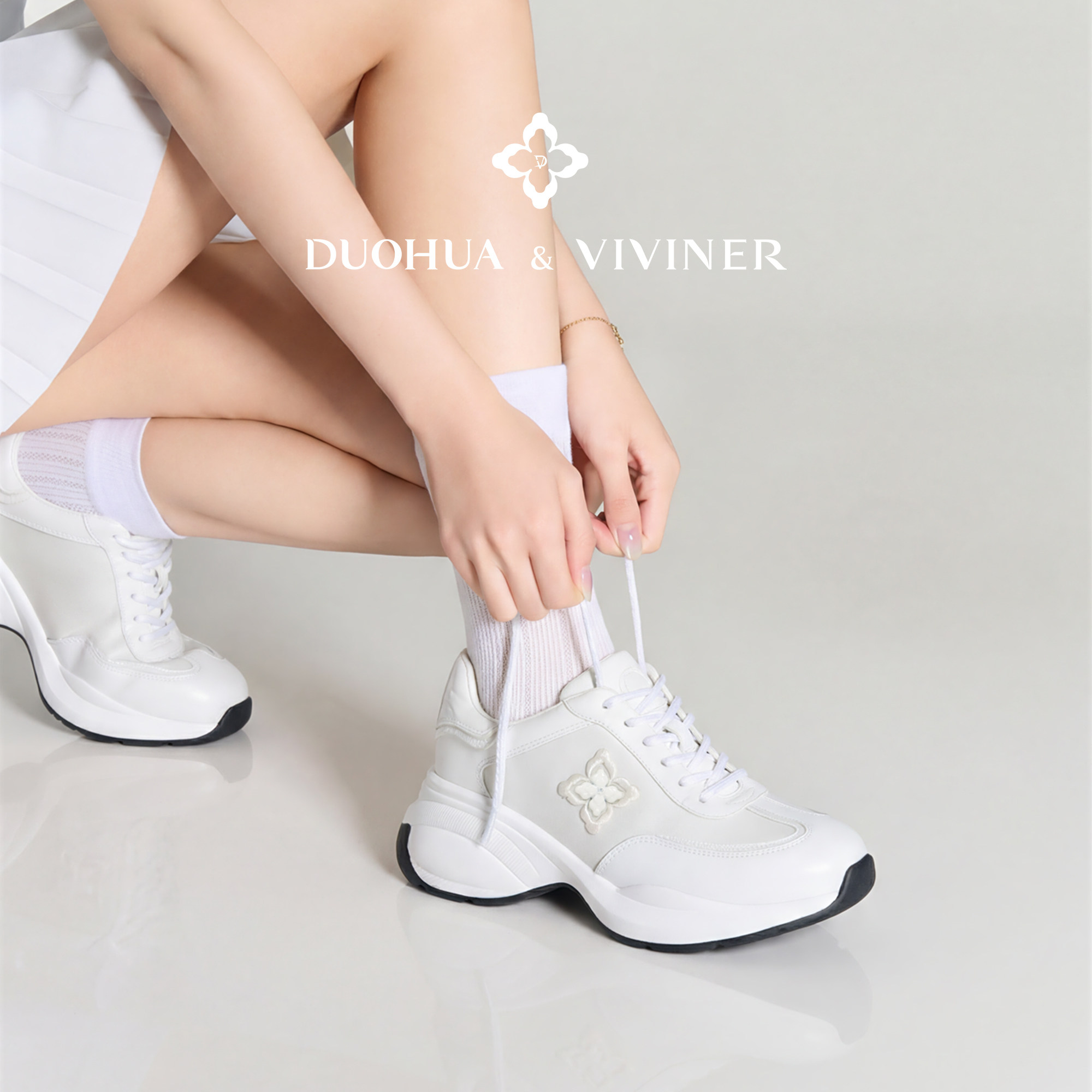 DV时装丝绸胎牛皮运动鞋显瘦老爹鞋厚底6cm增高鞋DUOHUA&VIVINER