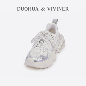 DUOHUA & VIVINER蕾丝花朵厚底老爹鞋女款2024新款春夏百搭运动鞋