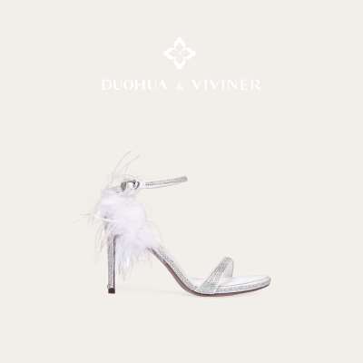【孟子义张柏芝同款】DV鸵鸟毛满钻一字带高跟鞋DUOHUA&VIVINER