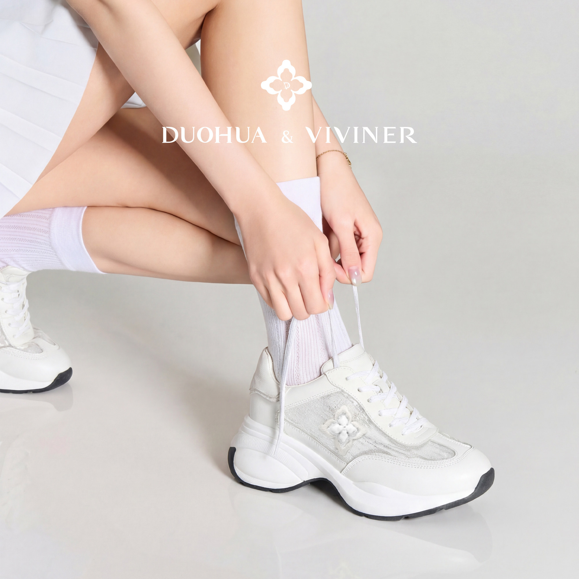 DV26春夏新款网纱亮片老爹鞋头层牛皮厚底女鞋DUOHUA&VIVINER