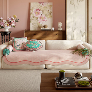 高级感新中式夏季凉感冰丝沙发垫高端一片式扶手靠保护壳布巾春满